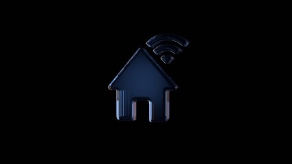 3d rendering glass symbol of house wi-fi isolated on black with reflection