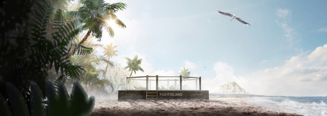 MMA octagon. Fight island. Fighting Championship. Location of the MMA tournament on the fight...