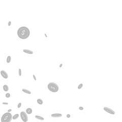 American dollar coins falling. Scattered black and
