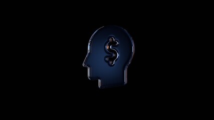 3d rendering glass symbol of idea isolated on black with reflection