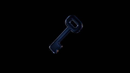 3d rendering glass symbol of key isolated on black with reflection