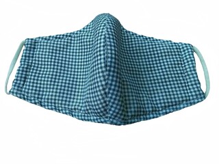 Blue grid pattern cotton fabric/cloth face protective masks isolated on white background.It used to protect dust, smoke, germs including viruses