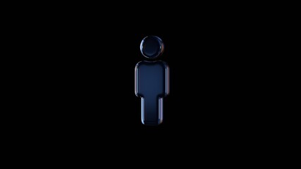 3d rendering glass symbol of male isolated on black with reflection