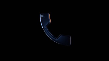3d rendering glass symbol of phone call button isolated on black with reflection