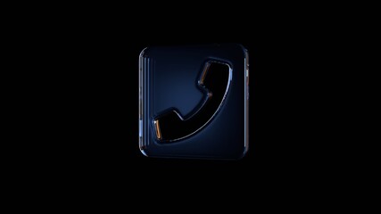 3d rendering glass symbol of phone square isolated on black with reflection