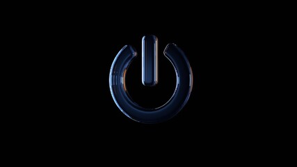 3d rendering glass symbol of power off isolated on black with reflection
