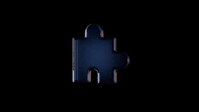 3d rendering glass symbol of puzzle isolated on black with reflection