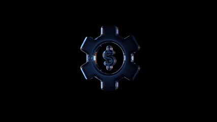 3d rendering glass symbol of setting isolated on black with reflection