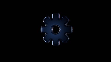 3d rendering glass symbol of settings  isolated on black with reflection