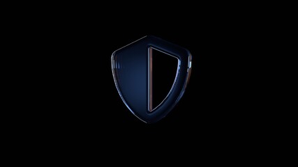 3d rendering glass symbol of shield  isolated on black with reflection