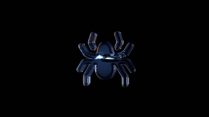 3d rendering glass symbol of spider isolated on black with reflection