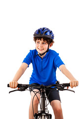 Naklejka premium Boy on bike isolated on white background 