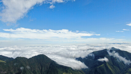 Highly detailed Andes Mountains aerial view with a drone camera since ecuadorian cloud forest reserve