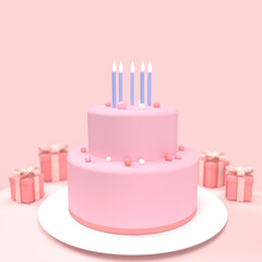 3D rendering of birthday celebration background on pink tone