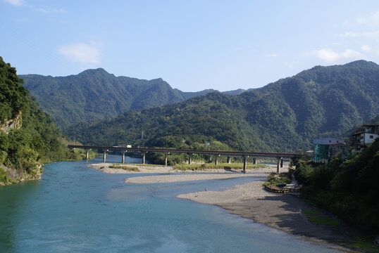 Sunny View Of A Bridge In Wulai District