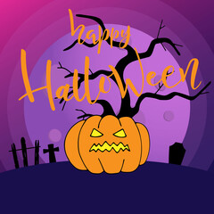 Happy Halloween hand lettering text with pumpkin