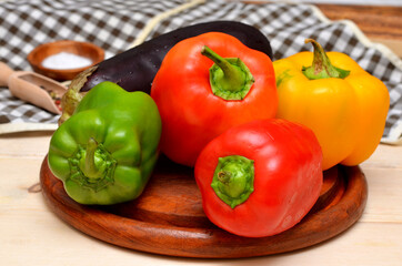 bright fresh vegetables in the kitchen bell pepper and eggplant