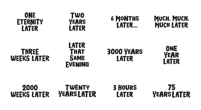 One Year Later, Twenty Years Later, One Eternity Later Vector Text Illustration Set Background