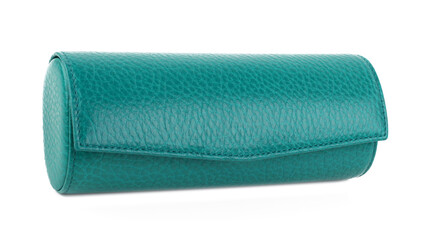 Closed new green leather eyeglasses case