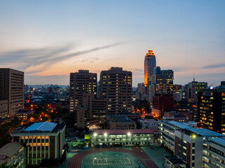Sunset high angle view of the Taipei cityscape