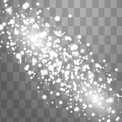 White sparks glitter special light effect. Vector sparkles on transparent background. Christmas abstract pattern. Sparkling magic dust particles