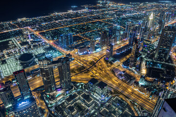 Dubai landscape shoot from the top of Burj Khalifa at night.