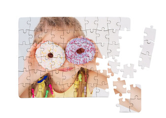 Personal photo of little girl printed on jigsaw puzzle