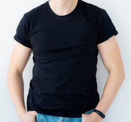 Blank black t-shirt on man model