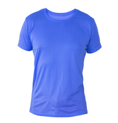 Blue t-shirt template on invisible mannequin isolated on a white background, for your design mockup