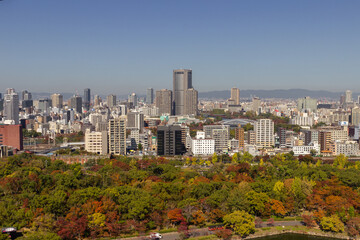 Skyscraper from the castle of Osaka (Japan)