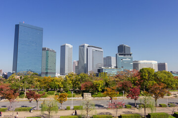 Skyscraper from the castle of Osaka (Japan)