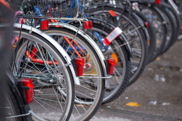 Fototapeta na wymiar bicycle parking bicycles in a row