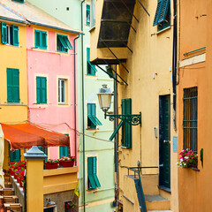 Fototapeta na wymiar Old street in Boccadasse district in Genoa