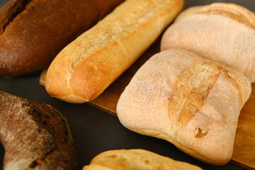 Loaves of baked bread. Selective focus.