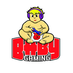 illustration of  a baby holding game controller