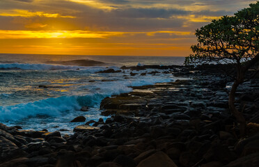 Sunrise on Lava Shoreline of Akuhini Landing ,Ahukini Recreational Pier State Park, Kauai, Hawaii, USA