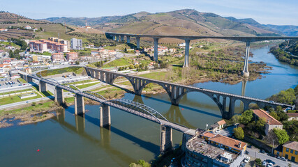 Bridges in the Douro river valley in the city of Peso da Régua, Portugal