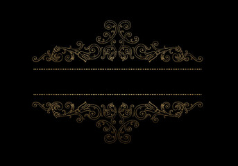 Black background with luxery golden ornaments. golden frame. Good for logo or invitation.