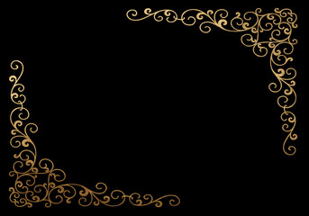 Black background with luxery golden ornaments. golden frame. Good for logo or invitation.