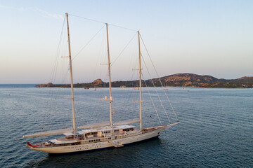 Aerial shot in Sardinia with wonderful beaches and stunning landscapes