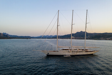 Aerial shot in Sardinia with wonderful beaches and stunning landscapes