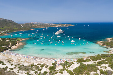 Aerial shot in Sardinia with wonderful beaches and stunning landscapes