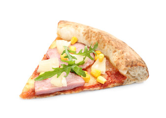 Slice of delicious pizza isolated on white
