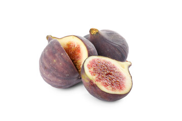 Whole and cut tasty fresh figs isolated on white