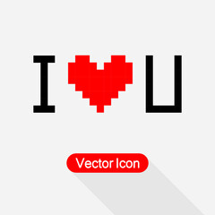 Pixel Heart Icon Pixel Art Heart I Love You Color Icon, Valentine Icon Vector Illustration Eps10