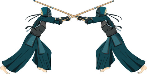 剣道の面を打つ剣士の試合風景のイラスト © foolchico