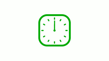 New green color square clock icon on white background,Clock icon