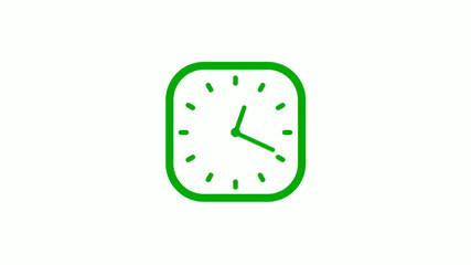 New green color square clock icon on white background,Clock icon