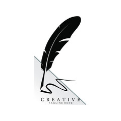 feather pen logo silhouette with triangle gradation vector design template