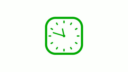 New green color square clock icon on white background,Clock icon